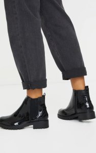 Black Patent Croc Panel Chelsea Boots, Black