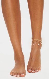 Gold Charm And Multi Chain Layering Anklet, Gold
