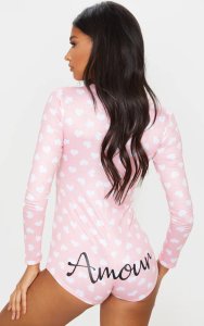 Prettylittlething - Pink amour heart printed pj romper, pink