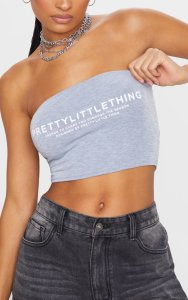 PRETTYLITTLETHING Grey Jersey Printed Bandeau Top, Grey