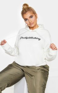 PrettyLittleThing plus cream slogan hoodie, cream