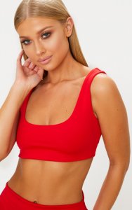 Red Mix & Match Square Neck Cropped Bikini Top, Red