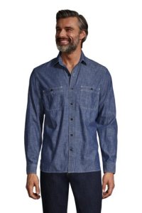 Chambray Work Shirt, Men, Size: 38-40 Regular, Blue, Cotton, by Lands' End