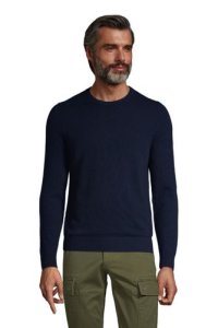 Lands End - Crew neck cashmere jumper, men, size: 38-40 regular, blue, by lands' end