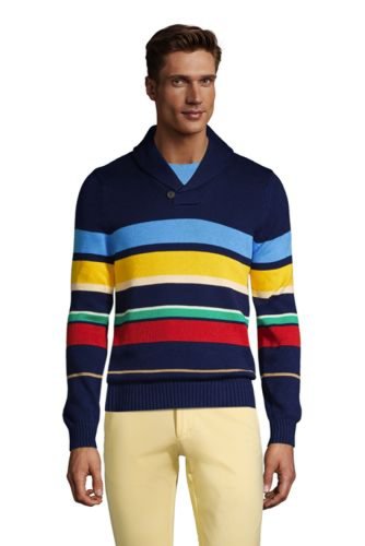 Lands End - Drifter shawl collar cotton jumper, men, size: 38-40 regular, blue, by lands' end
