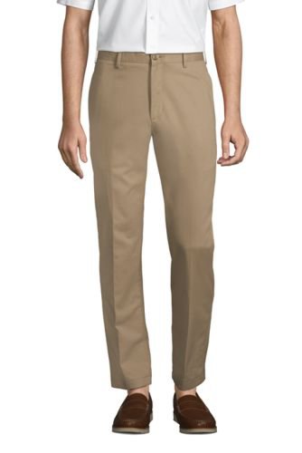 Lands End - Flat front non-iron chinos, tailored fit, men, size: 34 regular, tan, cotton, by lands' end