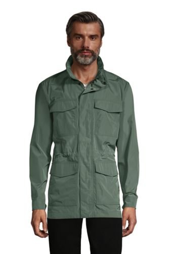 Four Pocket Military Jacket, Men, Size: 38-40 Regular, Green, Polyester, by Lands' End