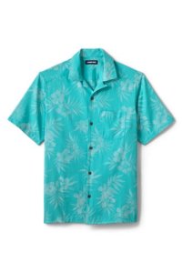 Lands End - Hawaiian shirt, men, size: 34 - 36 regular, blue, cotton-blend, by lands' end