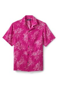 Hawaiian Shirt, Men, Size: 38-40 Regular, Pink, Cotton-blend, by Lands' End