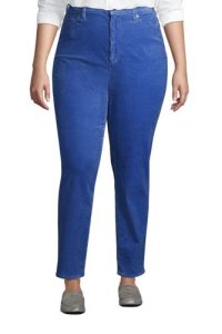 High Waisted Wide Wale Cord Straight Ankle Jeans, Women, Size: 22 Plus, Blue, Cotton-blend, by Lands' End