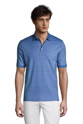 Jacquard Supima Polo Shirt, Men, Size: 50-52 Regular, Blue, Cotton, by Lands' End