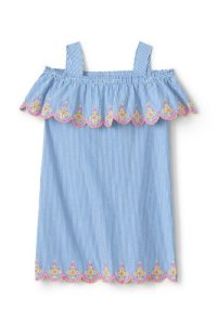 Lands' End Girls' Cold Shoulder Embroidered Seersucker Dress - 7-8 years