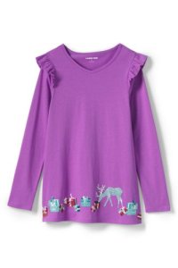 Lands' End Girls' Graphic Ruffle Shoulder Tunic Top - 8-9 years