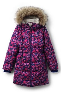 Lands' End Girls' Patterned Thermoplume Fleece Lined Coat - 8-9 years