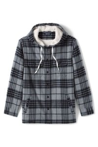Lands' End Men's Flannel Sherpa Lined Hooded Shirt Jacket - 50-52, Grey