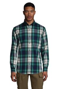 Lands' End Men's Flannel Shirt, Traditional Fit - 34-36, Green