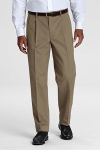 Lands' End Men's Long Pleated Non-iron Chinos, Comfort Waist - 34, Tan