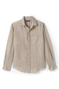 Lands' End Men's Long Sleeve Spread Collar Linen Shirt - 34 - 36