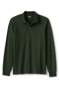 Lands' End Mens Long Sleeve Stretch Piqué Polo Shirt, Traditional Fit - 42-44, Green