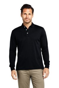 Lands' End Men's Long Sleeve Supima Polo Shirt, Traditional Fit - 34 - 36, Black