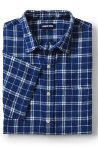 Lands' End Men's Patterned Short Sleeve Linen Shirt - 34 - 36, Blue