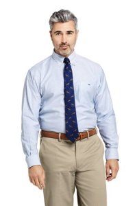 Lands' End Men's Regular Patterned Traditional Fit Easy-iron Button-down Supima Oxford Shirt - 15½/34, Blue