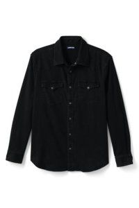 Lands' End Men's Stretch Denim Western Shirt in Traditional Fit - 38-40, Black