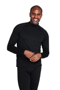 Lands' End Men's Stretch Thermaskin Polo Neck Thermal Top - 42-44, Black
