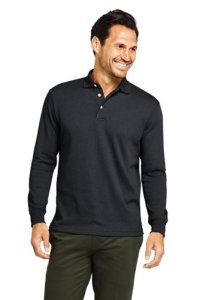 Lands' End Men's Tall Long Sleeve Supima Polo Shirt, Traditional Fit - 42-44, Black