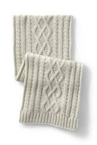 Lands' End Women's Aran Cable Knit Scarf, Ivory