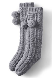 Lands' End Women's Chenille Cable Knit House Slipper Socks - S-M, Grey