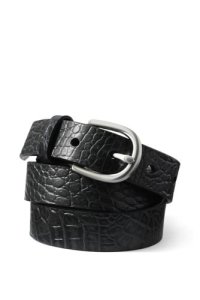 Lands' End Women's Crocodile Embossed Classic Leather Belt - 8, Black