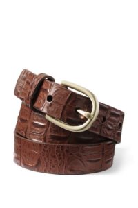 Lands' End Women's Crocodile Embossed Classic Leather Belt - 8, Brown