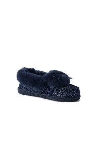 Lands' End Women's Foil Suede Moccasin Slippers with Shearling Collar - 4