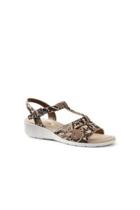 Lands' End Women's Leather Comfort Wedge Sandals - 5