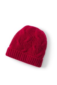 Lands' End Women's Lightweight Cable Knit Beanie Hat - S-M, Red