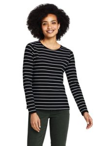 Lands' End Women's Long Sleeve Cotton-modal Striped Crew Neck T-shirt - 16-18
