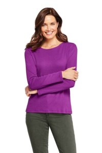 Lands' End Women's Long Sleeve Cotton Rib Crew Neck T-shirt - 8, Purple