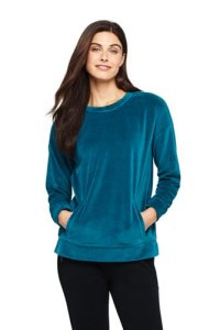 Lands' End Women's Long Sleeve Velour Top With Welt Pockets - 10 12
