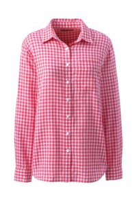 Lands' End Women's Patterned Cotton/Linen Roll Sleeve Shirt - 10 12, Pink
