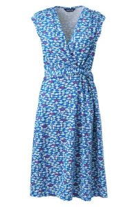 Lands' End Women's Petite Cap Sleeve Twist Wrap Front Fit & Flare Dress, Print - 16-18
