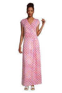 Lands' End Women's Petite Cotton-modal Jersey Twist Wrap Maxi Dress, Print - 10 12