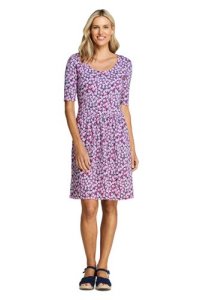 Lands' End Women's Petite Elbow Sleeve Fit and Flare Printed Dress - 8