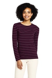 Lands' End Women's Petite Long Sleeve Cotton-modal Striped Crew Neck T-shirt - 8