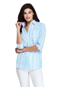 Lands End - Lands' end women's petite patterned cotton/linen roll sleeve shirt - 8
