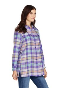 Lands' End Women's Petite Pure Linen Roll Sleeve Utility Shirt - 16-18