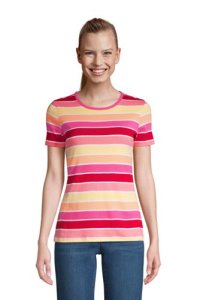 Lands End - Lands' end women's petite stripe cotton rib crew neck t-shirt - 10 12