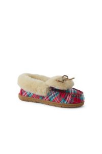 Lands' End Women's Plaid Moccasin Slippers with Shearling Collar - 4