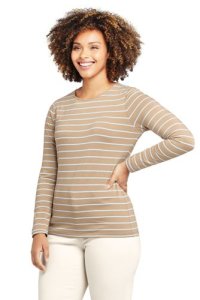 Lands End - Lands' end women's plus long sleeve cotton-modal striped crew neck t-shirt - 24-26