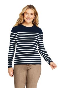 Lands End - Lands' end women's plus long sleeve stripe cashmere jumper - 20-22